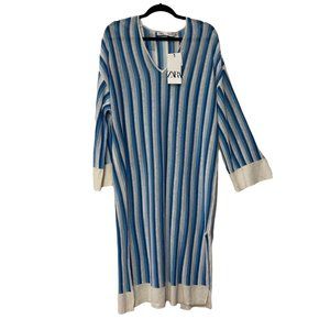 Zara Striped Linen Midi Dress S